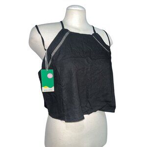 Halara High Neck Strappy Cut Out Linen Blend Tank Top Sz XL Womens Black